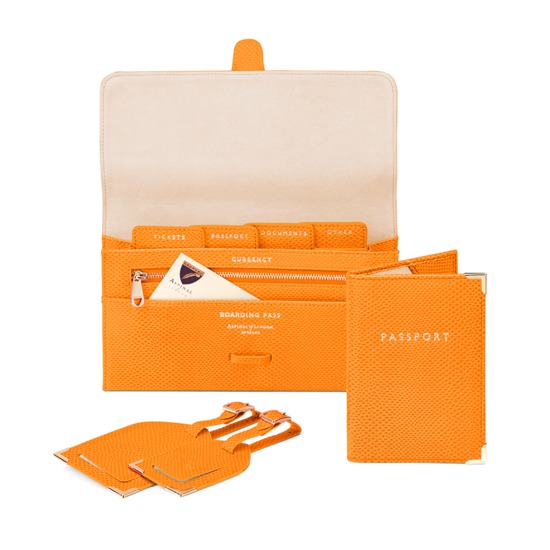 Classic Travel Collection in Orange Lizard & Cream Suede from Aspinal of London