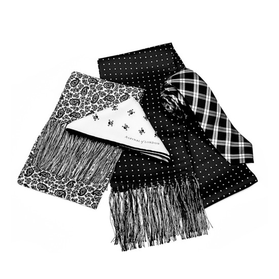 Skull & Crossbones Silk Twill Pocket Square in Black from Aspinal of London