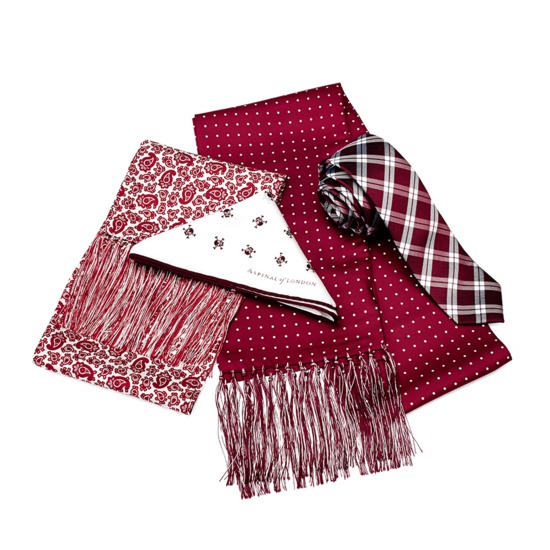 Men's Paisley Silk Scarf in Berry Red from Aspinal of London