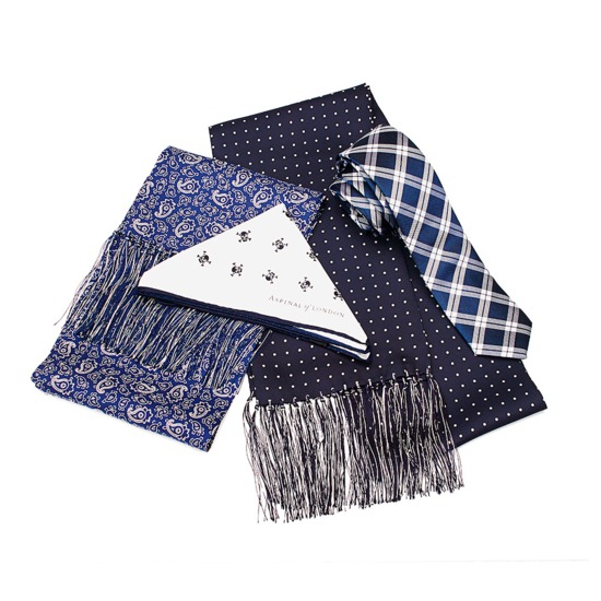 Men's Paisley Silk Scarf in Cobalt Blue from Aspinal of London