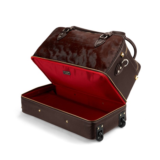 Portofino Rolling Travel Bag in Brown Calfskin & Brown Haircalf from Aspinal of London