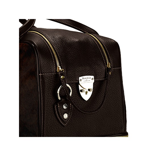 Portofino Rolling Travel Bag in Brown Calfskin & Brown Haircalf from Aspinal of London