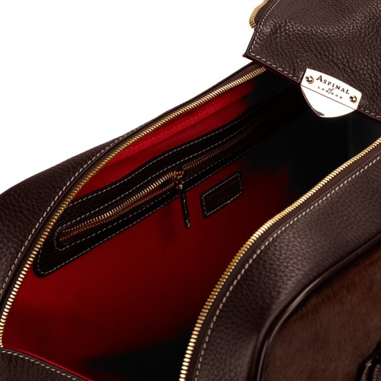 Portofino Rolling Travel Bag in Brown Calfskin & Brown Haircalf from Aspinal of London