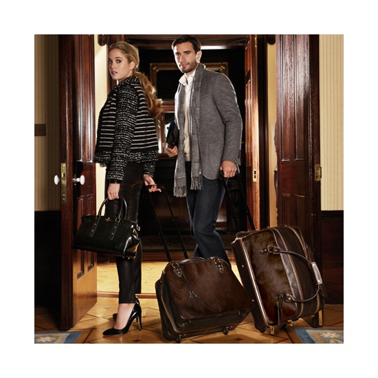 Portofino Rolling Travel Bag in Brown Calfskin & Brown Haircalf from Aspinal of London