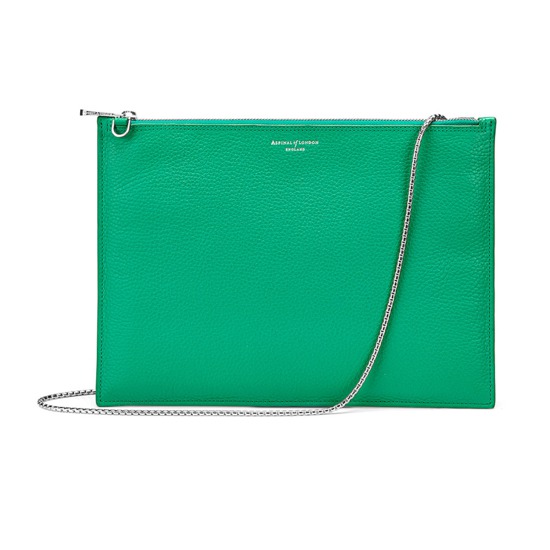 Soho Double Sided Clutch in Grass Green Pebble from Aspinal of London