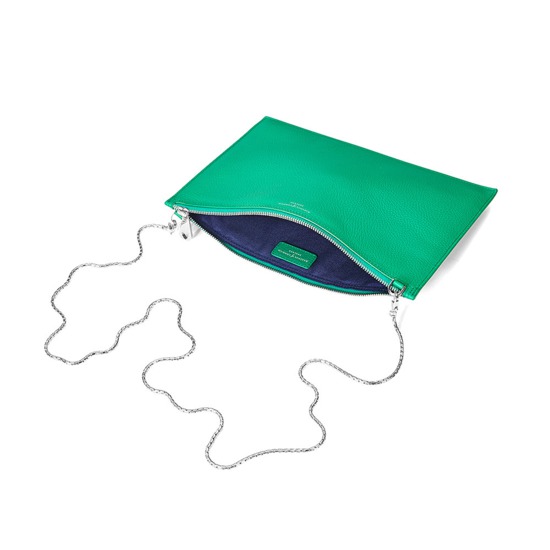 Soho Double Sided Clutch in Grass Green Pebble from Aspinal of London