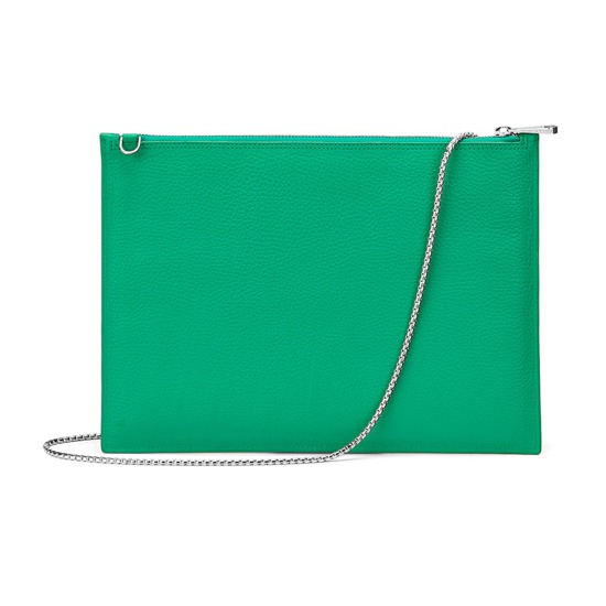 Soho Double Sided Clutch in Grass Green Pebble from Aspinal of London