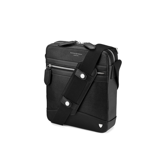 Anderson Midi Messenger Bag in Black Saffiano from Aspinal of London