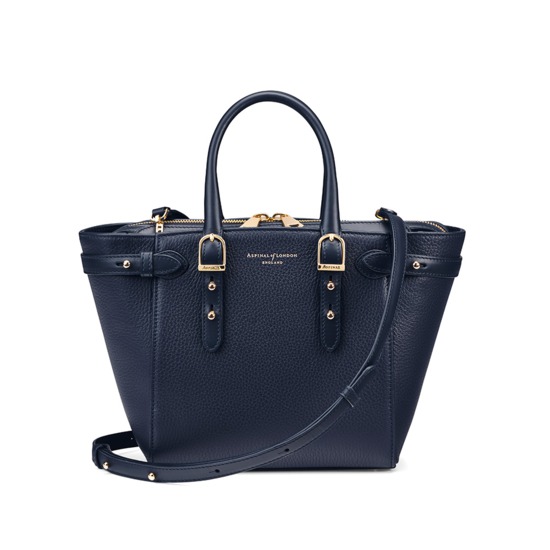 Mini Marylebone Tote in Navy Pebble from Aspinal of London