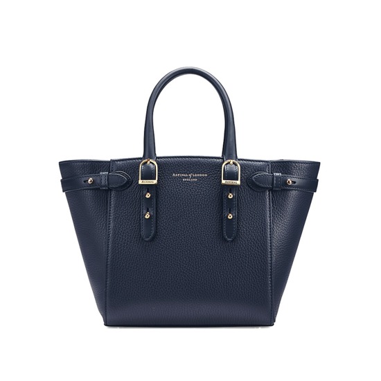 Mini Marylebone Tote in Navy Pebble from Aspinal of London