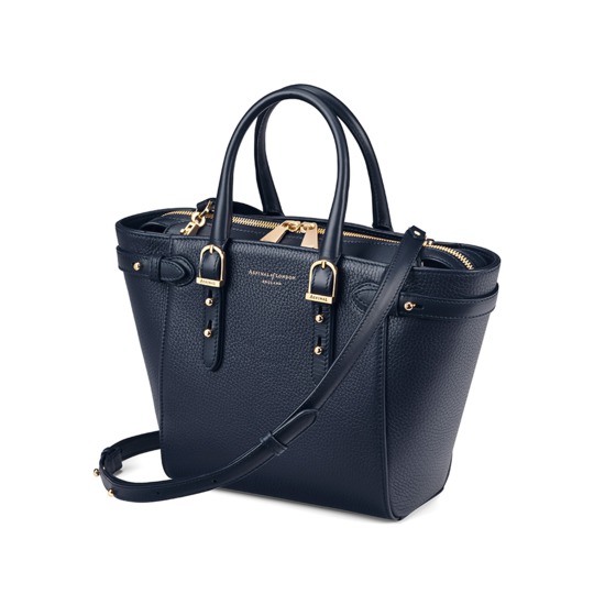 Mini Marylebone Tote in Navy Pebble from Aspinal of London