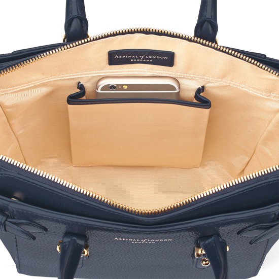 Mini Marylebone Tote in Navy Pebble from Aspinal of London