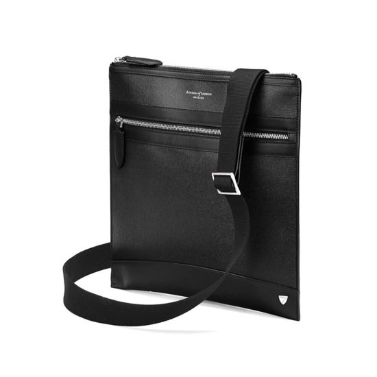 Anderson Small Messenger Bag in Black Saffiano from Aspinal of London