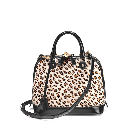 Mini Hepburn Bag in Leopard Haircalf & Black Polish from Aspinal of London