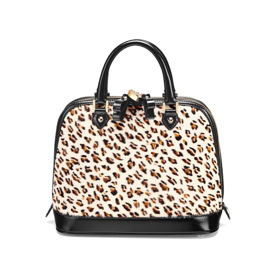 Mini Hepburn Bag in Leopard Haircalf & Black Polish from Aspinal of London