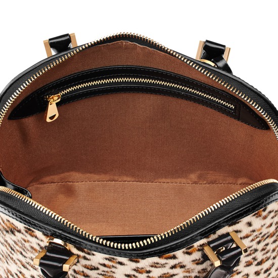 Mini Hepburn Bag in Leopard Haircalf & Black Polish from Aspinal of London
