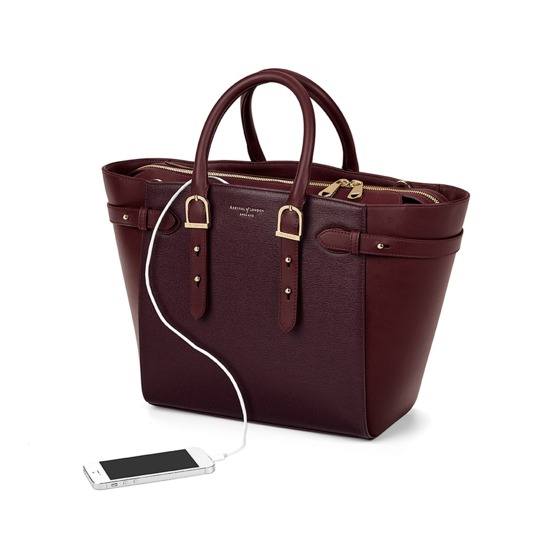 Midi Marylebone Tech Tote in Burgundy Saffiano from Aspinal of London