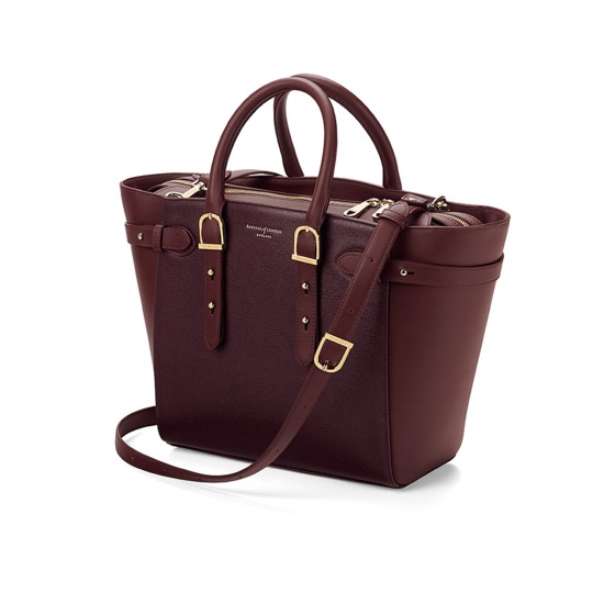 Midi Marylebone Tech Tote in Burgundy Saffiano from Aspinal of London