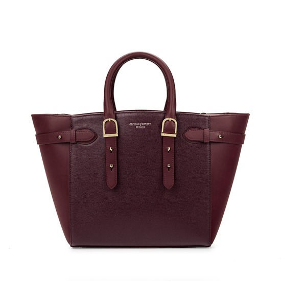 Midi Marylebone Tech Tote in Burgundy Saffiano from Aspinal of London