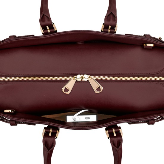 Midi Marylebone Tech Tote in Burgundy Saffiano from Aspinal of London