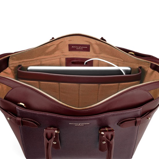 Midi Marylebone Tech Tote in Burgundy Saffiano from Aspinal of London