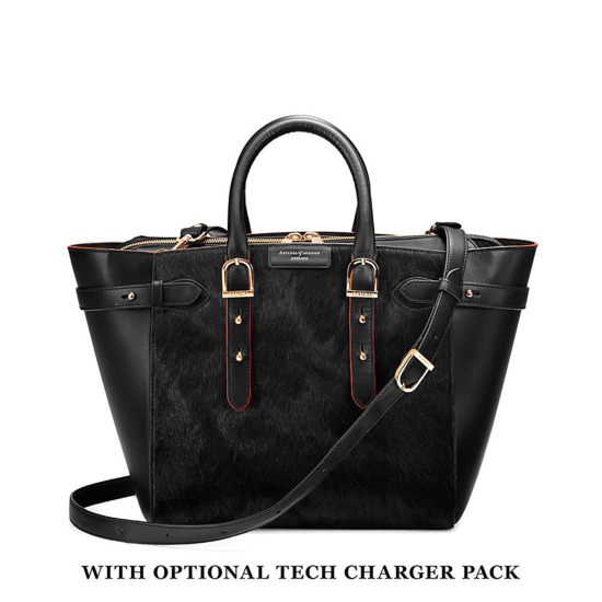Midi Marylebone Tech Tote in Black Haircalf from Aspinal of London
