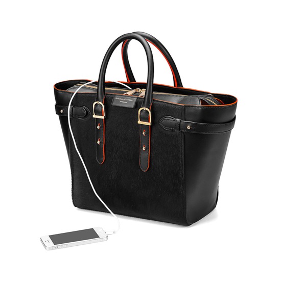 Midi Marylebone Tech Tote in Black Haircalf from Aspinal of London