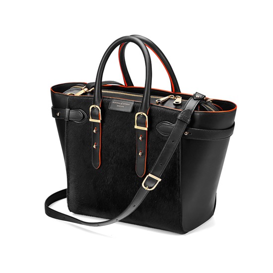 Midi Marylebone Tech Tote in Black Haircalf from Aspinal of London