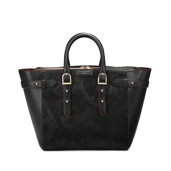 Midi Marylebone Tech Tote in Black Haircalf from Aspinal of London