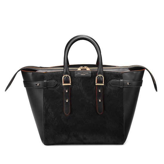 Midi Marylebone Tech Tote in Black Haircalf from Aspinal of London