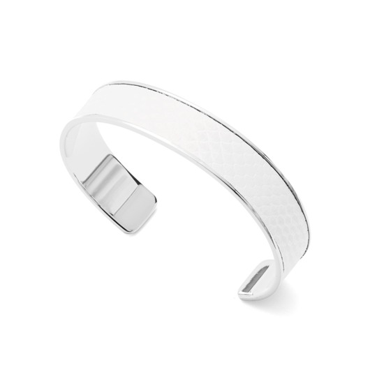Silver Cleopatra Skinny Cuff Bracelet in Alabaster White Lizard from Aspinal of London