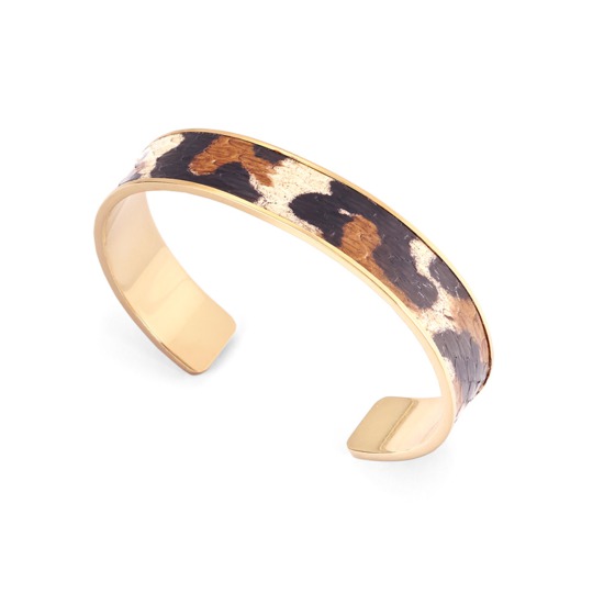 Cleopatra Skinny Cuff Bracelet in Large Leopard Print Snake from Aspinal of London