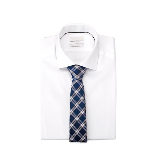 Pure Silk Tie in Navy & White Plaid from Aspinal of London