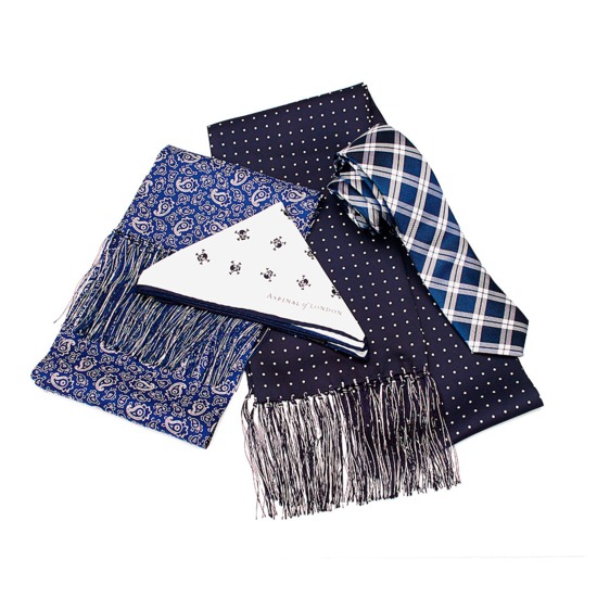 Pure Silk Tie in Navy & White Plaid from Aspinal of London