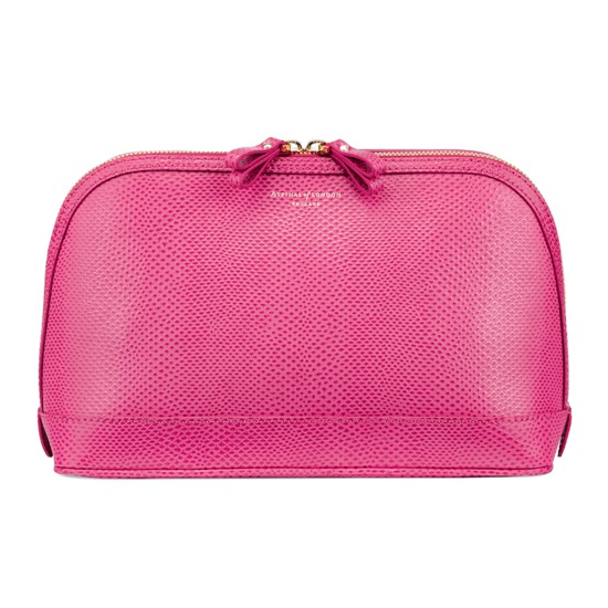 Large Hepburn Cosmetic Case in Raspberry Lizard from Aspinal of London