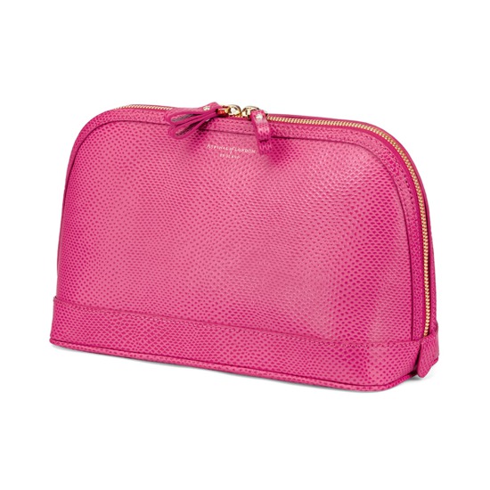 Large Hepburn Cosmetic Case in Raspberry Lizard from Aspinal of London