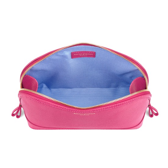 Large Hepburn Cosmetic Case in Raspberry Lizard from Aspinal of London