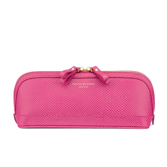 Medium Hepburn Cosmetic Case in Raspberry Lizard from Aspinal of London