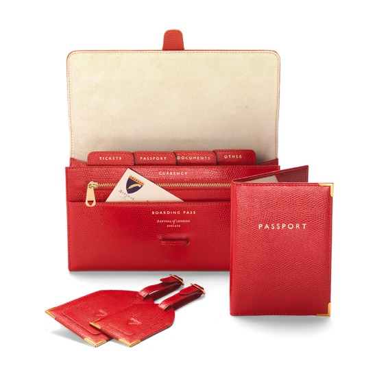 Classic Travel Collection in Berry Lizard & Cream Suede from Aspinal of London