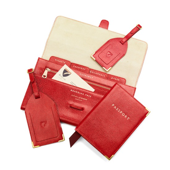 Classic Travel Collection in Berry Lizard & Cream Suede from Aspinal of London