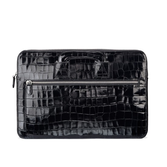 Connaught Document Case in Deep Shine Black Croc from Aspinal of London