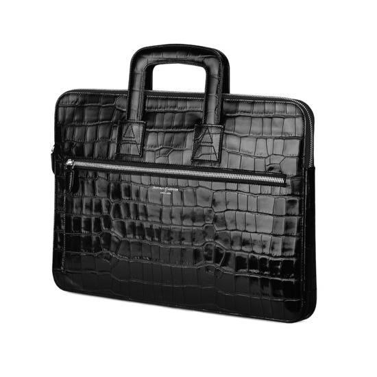 Connaught Document Case in Deep Shine Black Croc from Aspinal of London