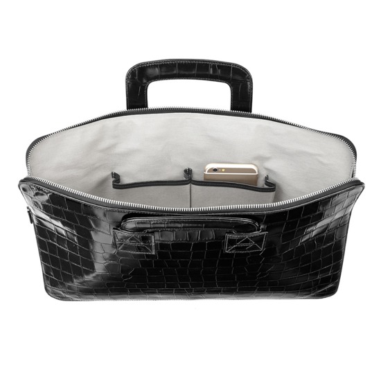 Connaught Document Case in Deep Shine Black Croc from Aspinal of London