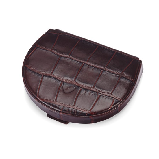 Horseshoe Coin Holder in Deep Shine Amazon Brown Croc from Aspinal of London
