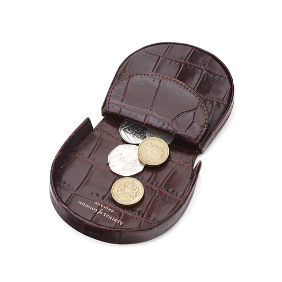 Horseshoe Coin Holder in Deep Shine Amazon Brown Croc from Aspinal of London