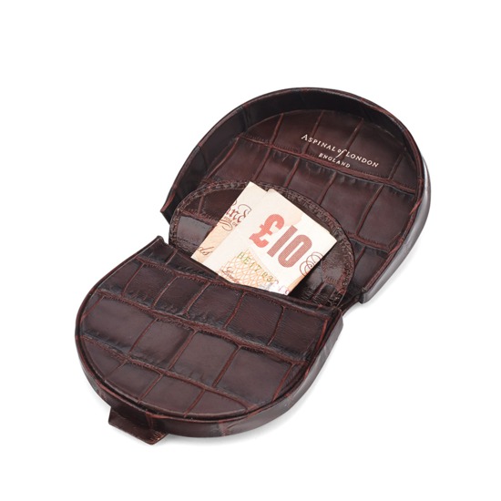 Horseshoe Coin Holder in Deep Shine Amazon Brown Croc from Aspinal of London