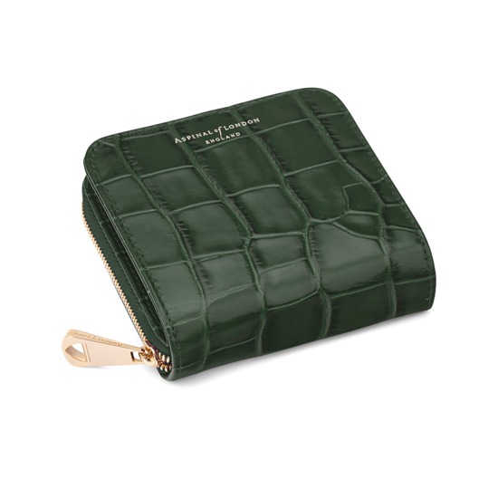 Mini Continental Zipped Coin Purse in Deep Shine Forest Green Croc from Aspinal of London
