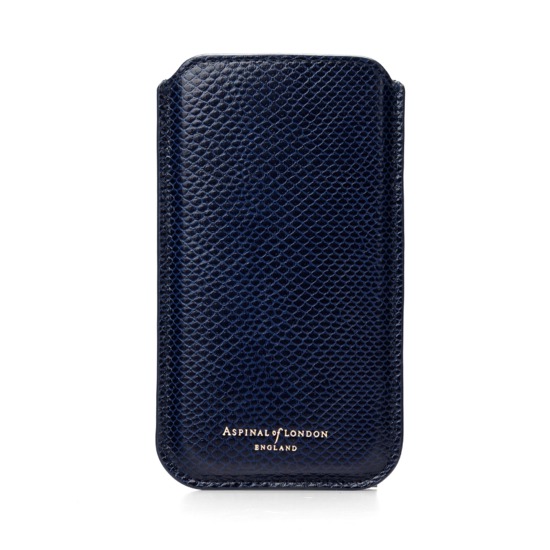 iPhone 6 Plus Leather Sleeve in Midnight Blue Lizard from Aspinal of London