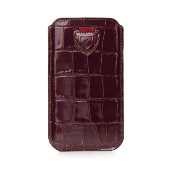 iPhone 6 Plus Leather Sleeve in Deep Shine Amazon Brown Croc from Aspinal of London