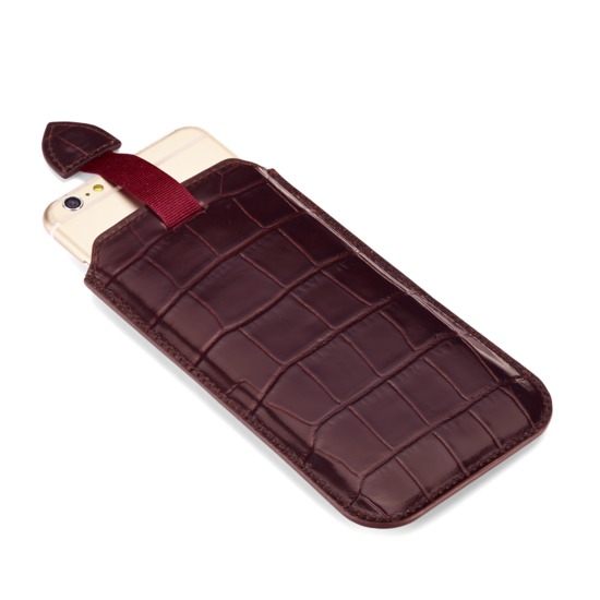 iPhone 6 Plus Leather Sleeve in Deep Shine Amazon Brown Croc from Aspinal of London